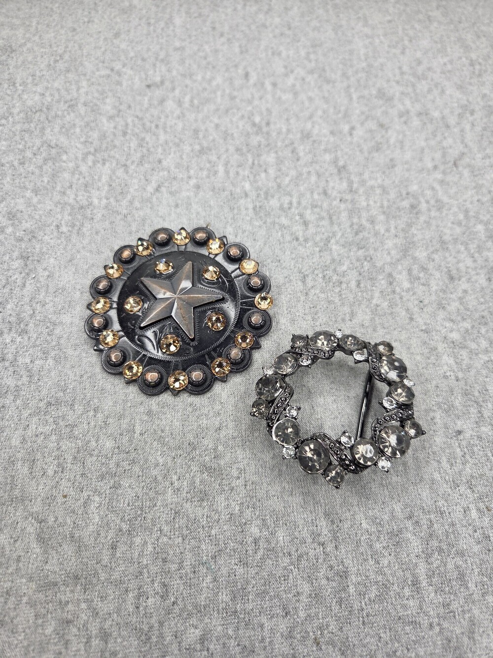 Vintage Lot of 2 Womens Star Concho and Rhinestone Belt Buckles Brooch